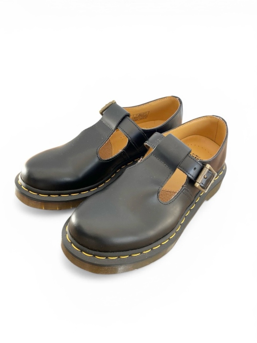 Dr. Martens Polley T Strap Mary Jane Shoes Black Smooth Leather Buckle Size 7